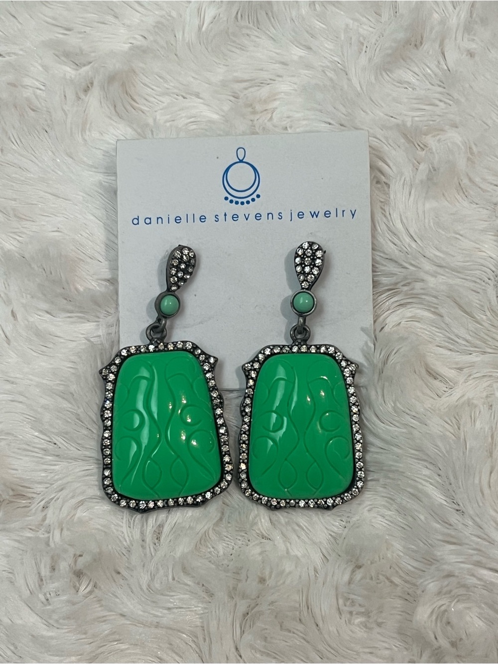 Danielle Stevens Green Resin Dangle Earrings with Crystal Accents - Picture 2 of 2